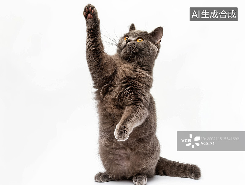 【AI数字艺术】宠物猫英短蓝猫挥手全身像摄影图图片素材