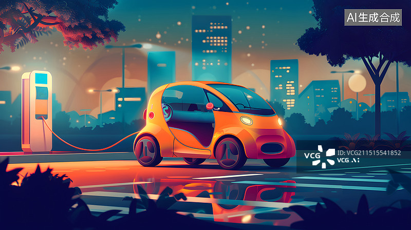 【AI数字艺术】街道上新能源汽车正在充电图片素材