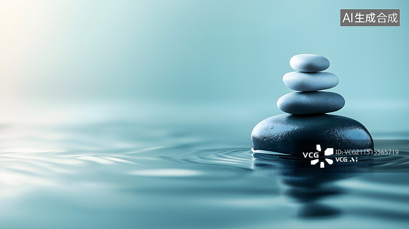 【AI数字艺术】禅意宁静平衡叠石冥想场景图片素材