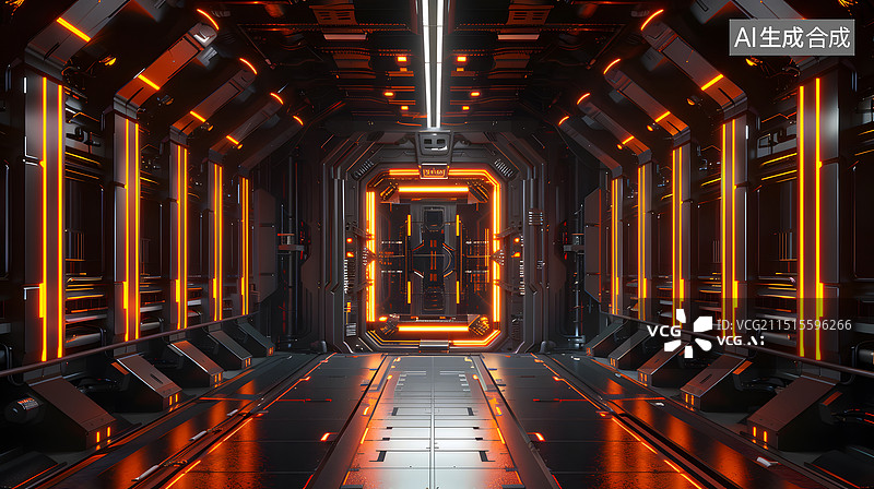 【AI数字艺术】黑金未来隧道科幻背景图片素材