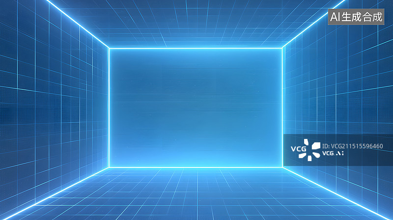 【AI数字艺术】蓝色科技网格背景图片素材