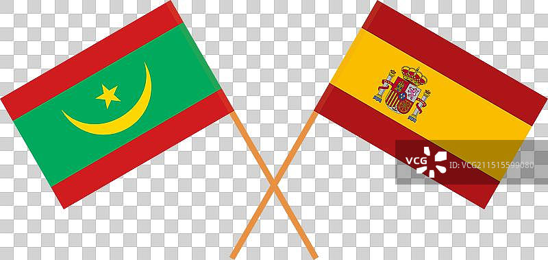 毛里塔尼亚和西班牙的交叉旗帜图片素材