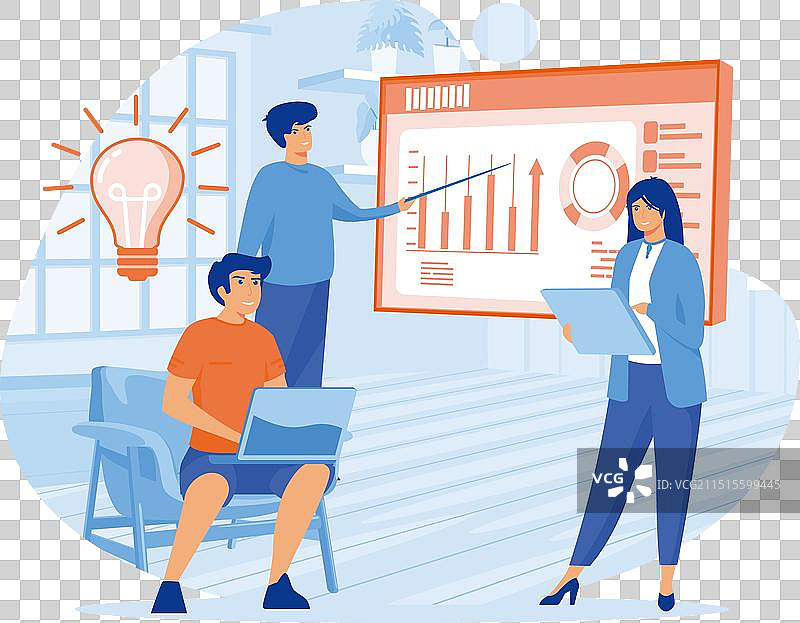 女商人在白板上演讲并展示图表图片素材