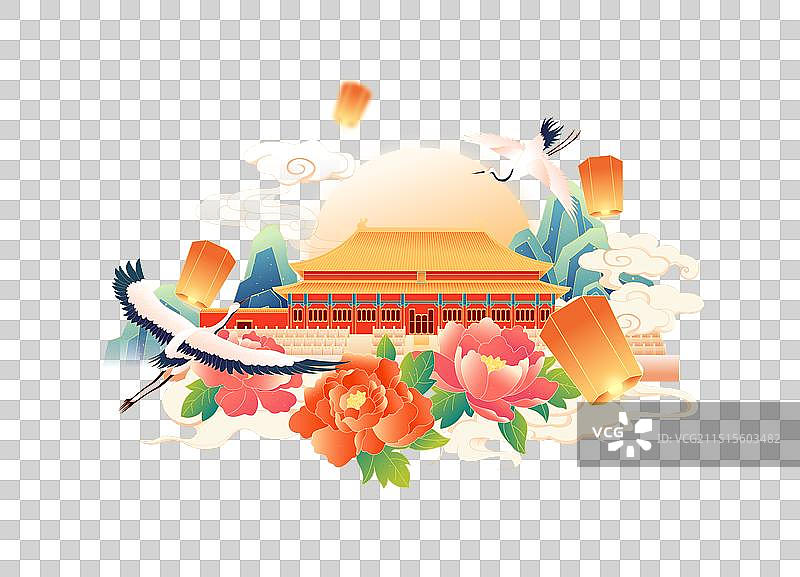 国风国庆节北京城市建筑故宫插画图片素材