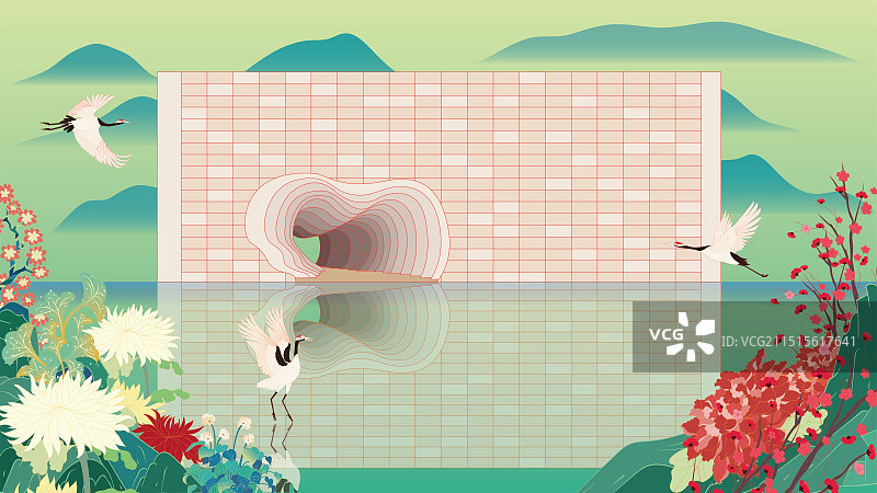 国风地标城市风光矢量插画系列—国潮风 安徽宣城 中国宣纸文化园图片素材