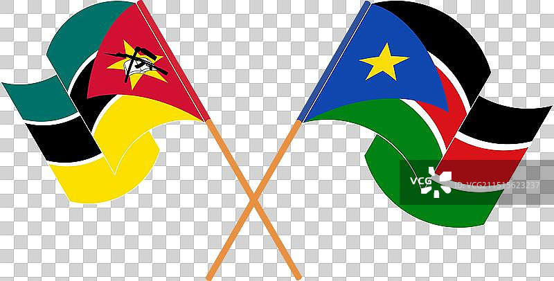 南苏丹交叉飘扬的旗帜图片素材