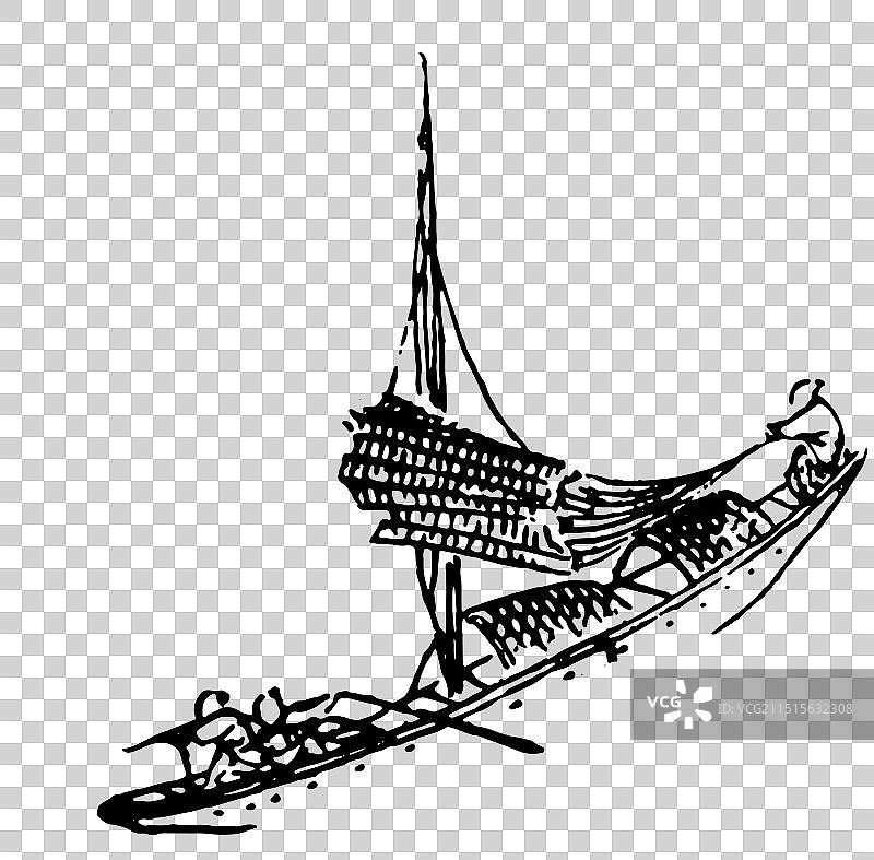 渔船，船，捕捞，打鱼，线描，黑白，中国风，古典风格，插画，设计，元素图片素材