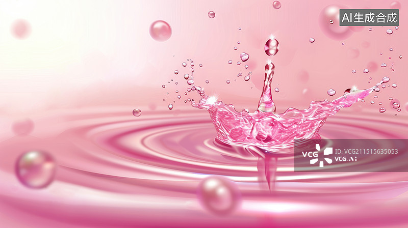【AI数字艺术】粉色水波纹水珠浪花广告背景图片素材