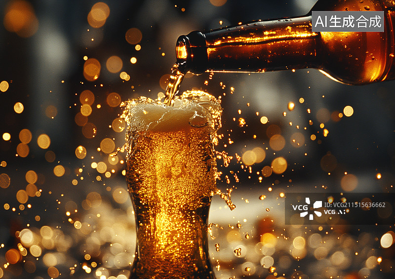 【AI数字艺术】酒吧里刚从酒桶倒出的精酿啤酒图片素材