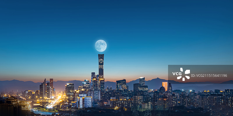 北京城市天际线月亮图片素材