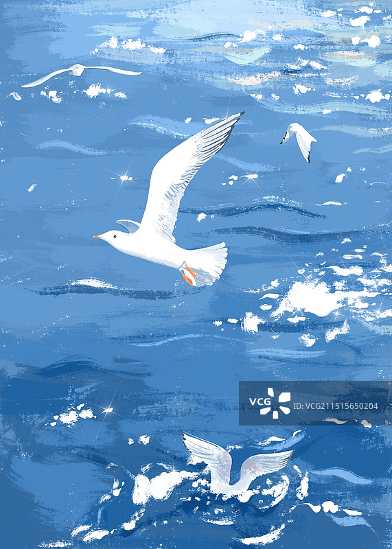 插画∣翱翔在大海上空的海鸥图片素材