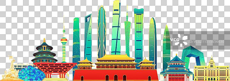 北上广深国庆节国潮建筑插画图片素材