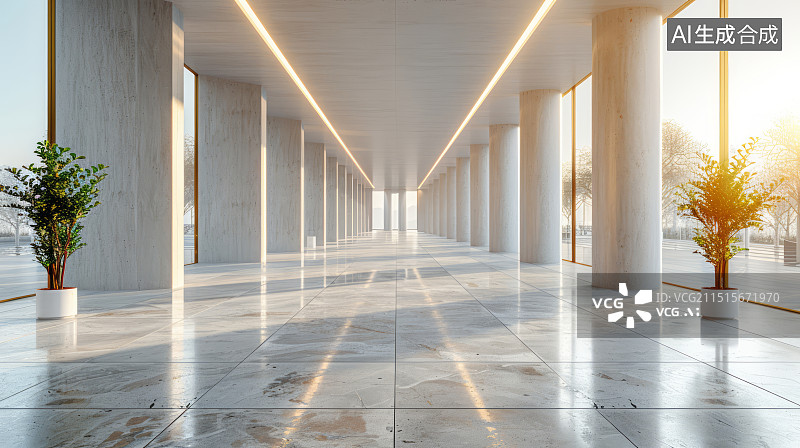 【AI数字艺术】极简商务建筑室内地面走廊过道空间图片素材
