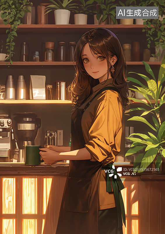 【AI数字艺术】咖啡店的女孩图片素材