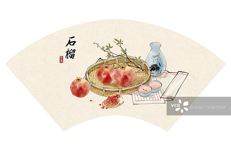 石榴节气水果白露—国画写意古风设计模板海报图片素材