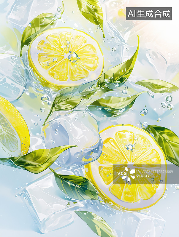 【AI数字艺术】柠檬与水花的动态碰撞图片素材