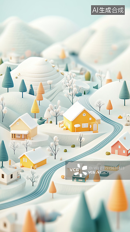 【AI数字艺术】卡通的冬季景象图片素材