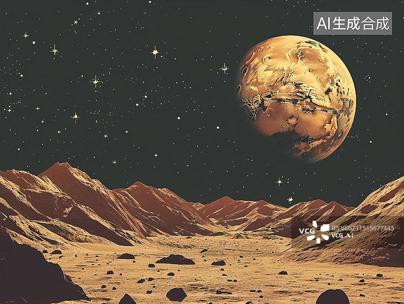 【AI数字艺术】火星表面的荒凉景观图片素材