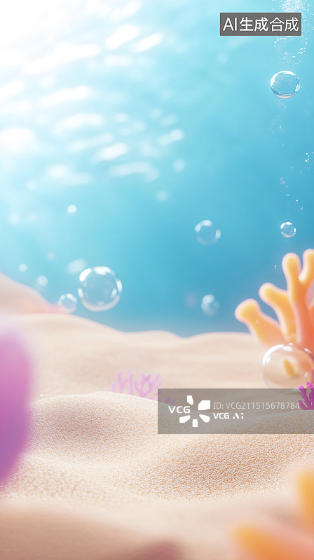 【AI数字艺术】海底珊瑚沙滩海洋气泡图片素材