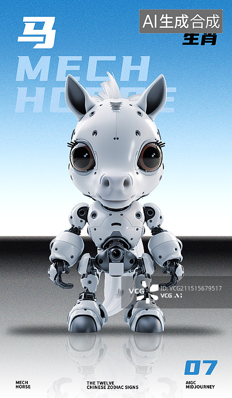 【AI数字艺术】未来科技感机甲马海报图片素材