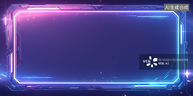 【AI数字艺术】科技感彩色炫彩霓虹灯边框，赛博朋克风格创意背景图片素材
