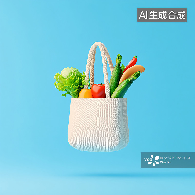 【AI数字艺术】装有健康食品的纸袋购物袋一袋健康食品插图图片素材