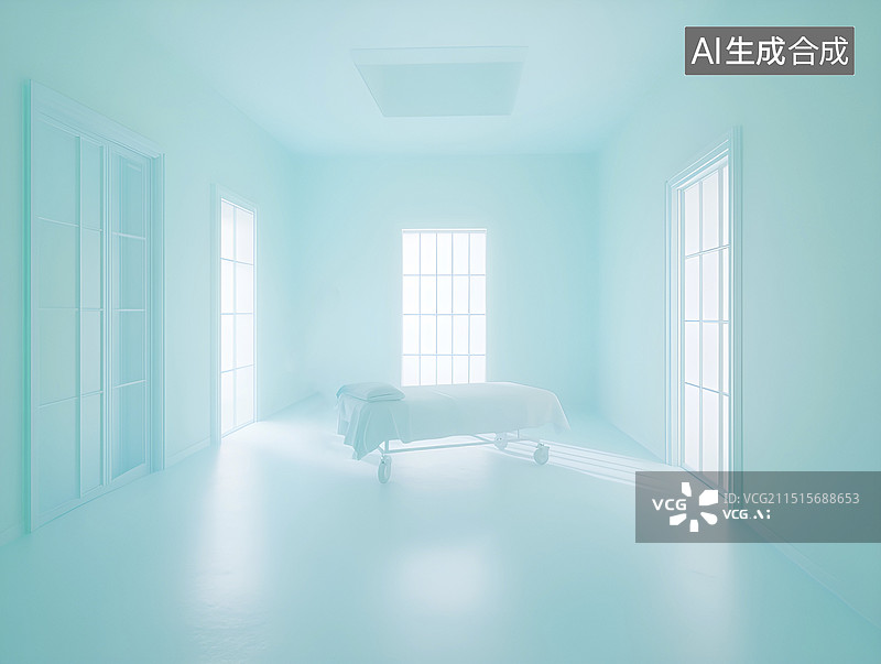 【AI数字艺术】白色房屋里一张床图片素材