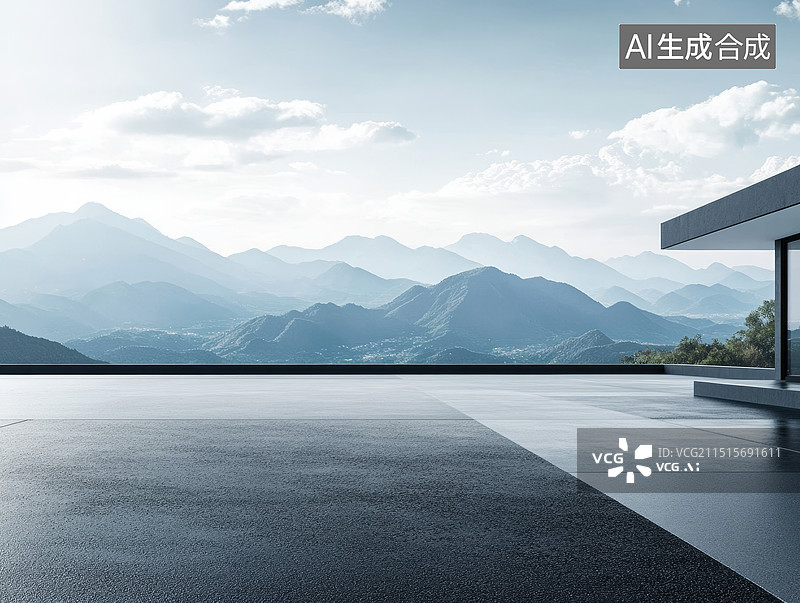 【AI数字艺术】沥青道路蓝天白云汽车广告背景图图片素材