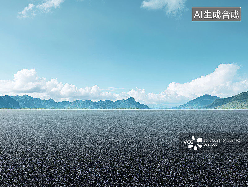 【AI数字艺术】沥青道路蓝天白云汽车广告背景图图片素材