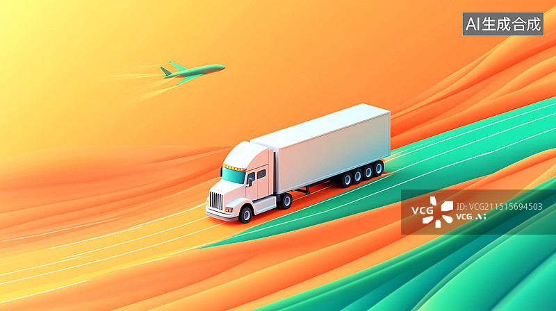 【AI数字艺术】高速公路行驶卡车货运运输车辆物流交通背景图片素材