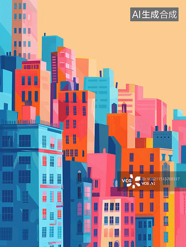 【AI数字艺术】鲜艳多彩的城市建筑图片素材