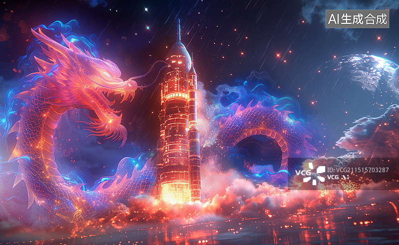 【AI数字艺术】全息影像神龙图片素材