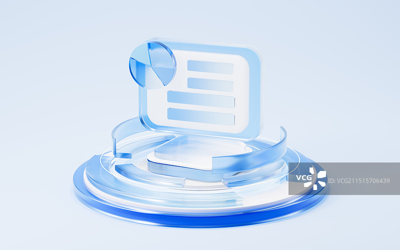 蓝色渐变半透明的玻璃数据图表3D渲染图片素材