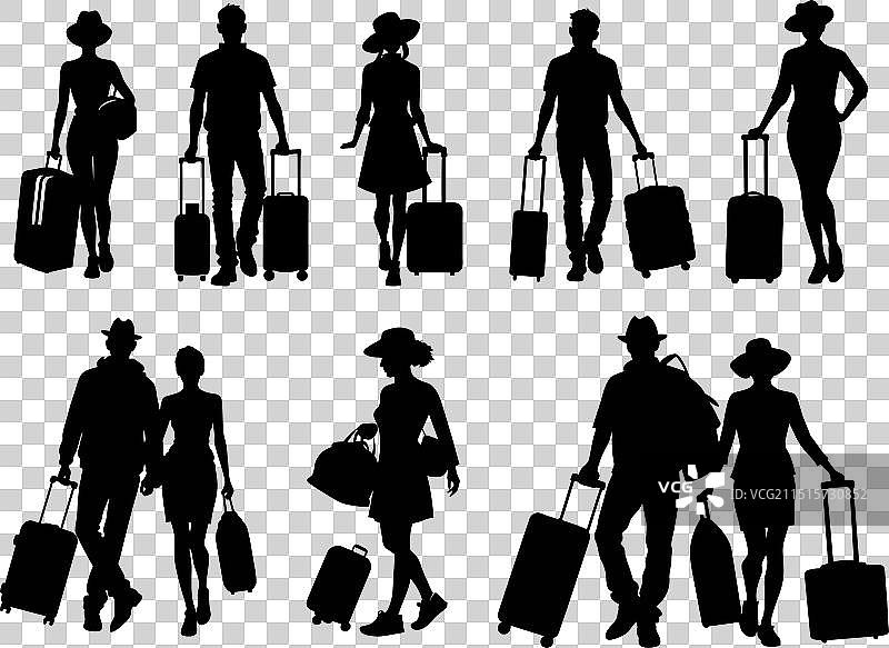 带行李箱的旅行者剪影图片素材