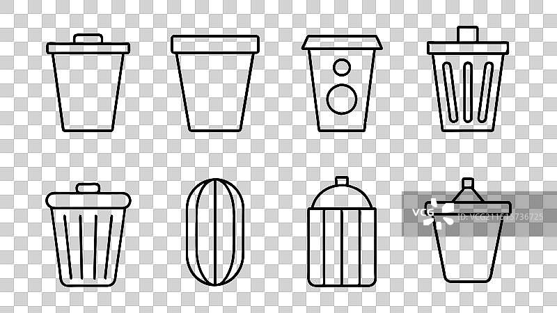 白色背景上的不同垃圾桶图标图片素材