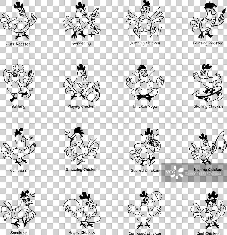 可爱母鸡涂鸦图标合集图片素材