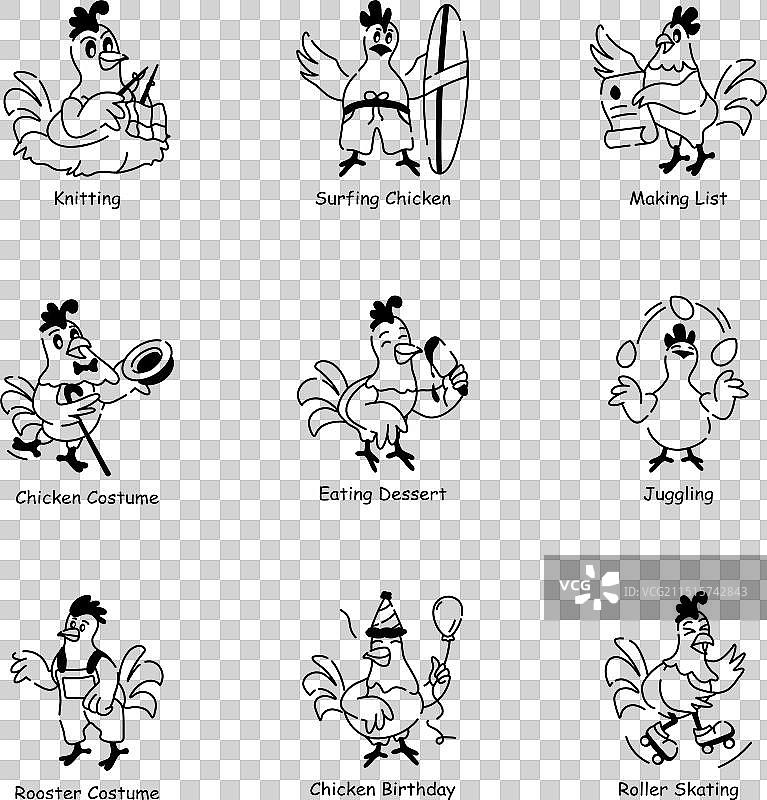 快乐的公鸡涂鸦图标合集图片素材