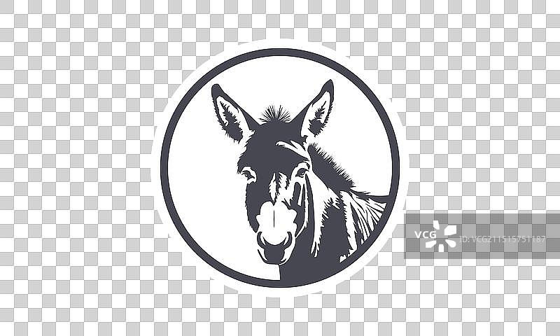 带耳朵的可爱驴子黑白贴纸图片素材