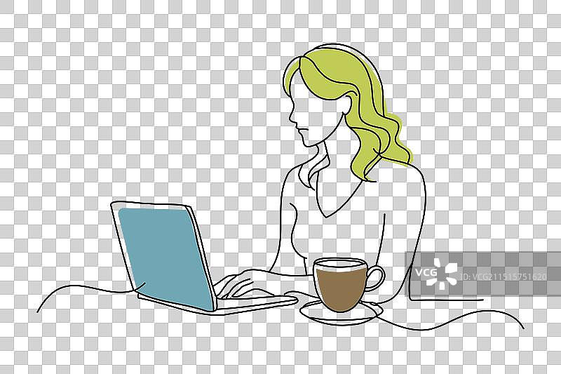 女人在咖啡馆里用电脑学习涂鸦图片素材