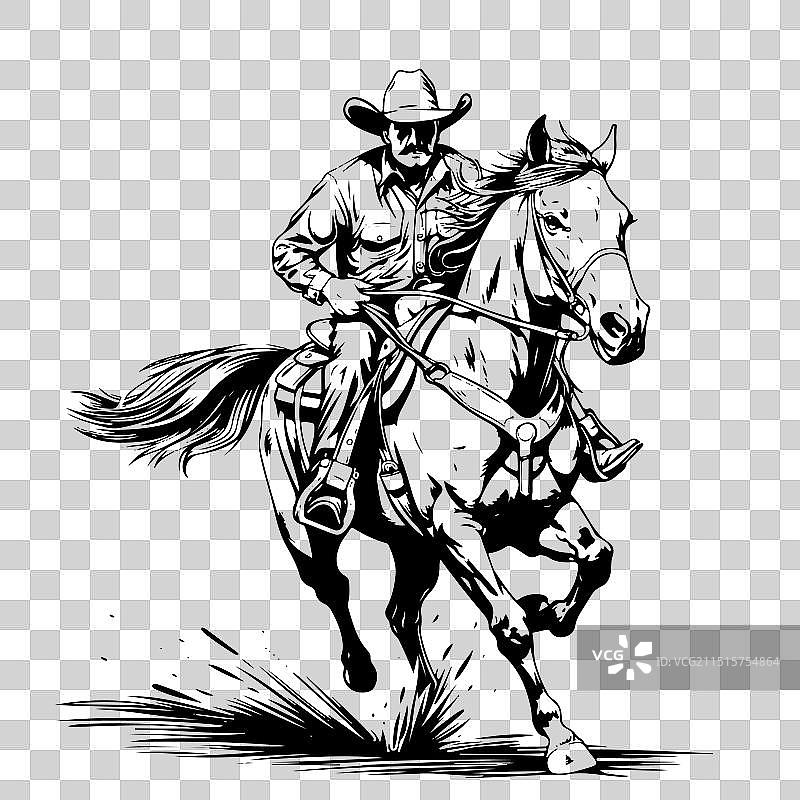 手绘美国牛仔骑马图片素材