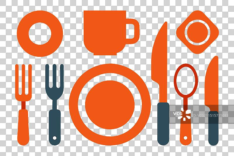 盘子、刀叉可编辑描边轮廓图标图片素材