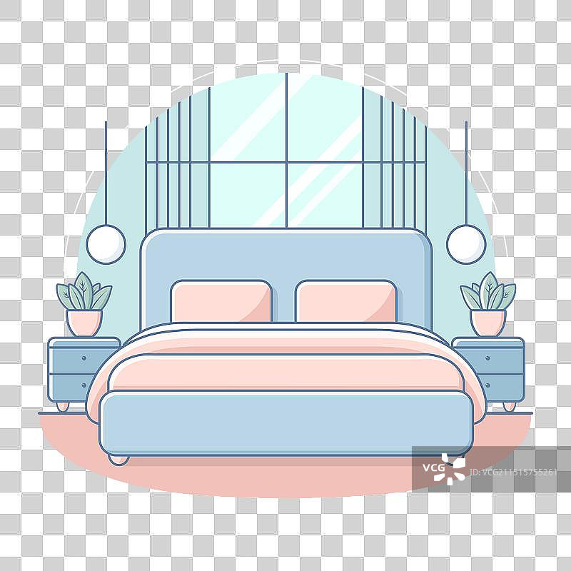 简约卧室内部扁平设计图片素材