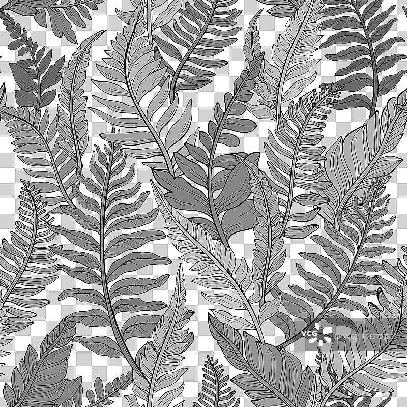 野生森林植物单色无缝图案图片素材