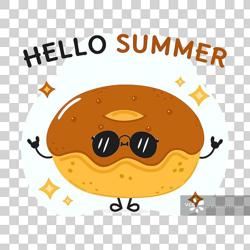 甜甜圈人物夏日问候手绘卡片图片素材