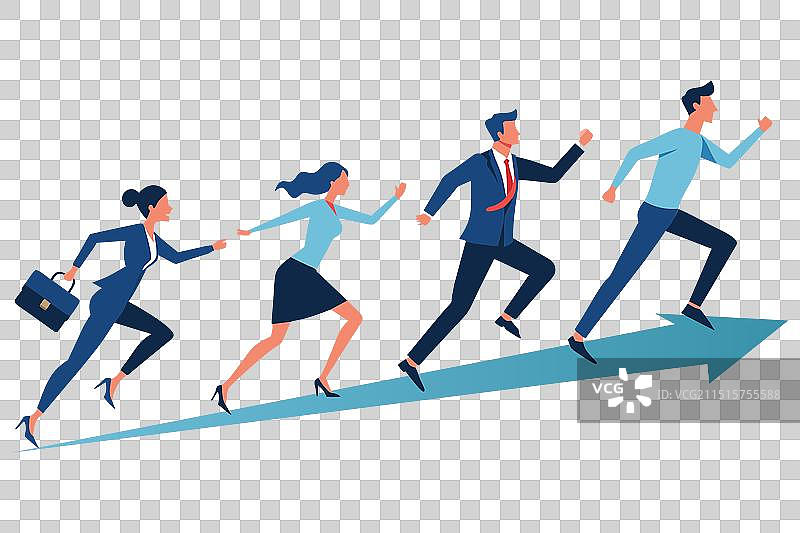 快乐工作的商务人士在箭头上奔跑图片素材