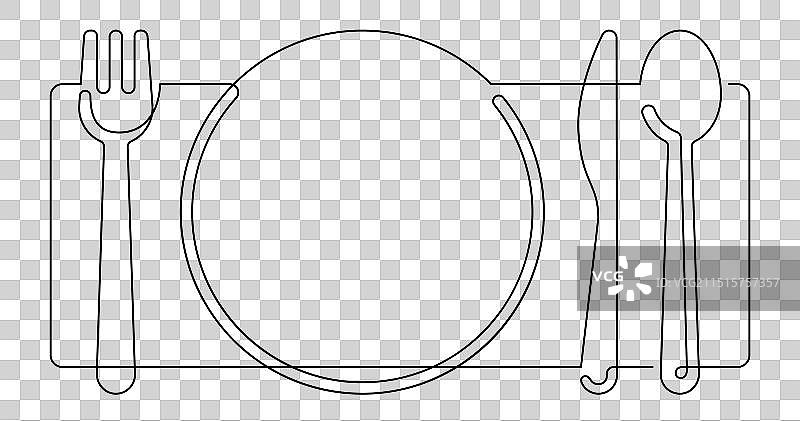 勺子叉子餐刀餐垫连续线条图片素材