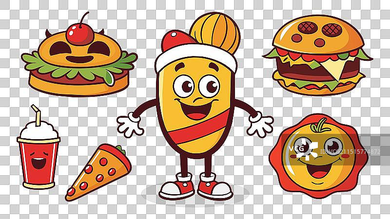 复古卡通快餐60年代食品吉祥物图片素材