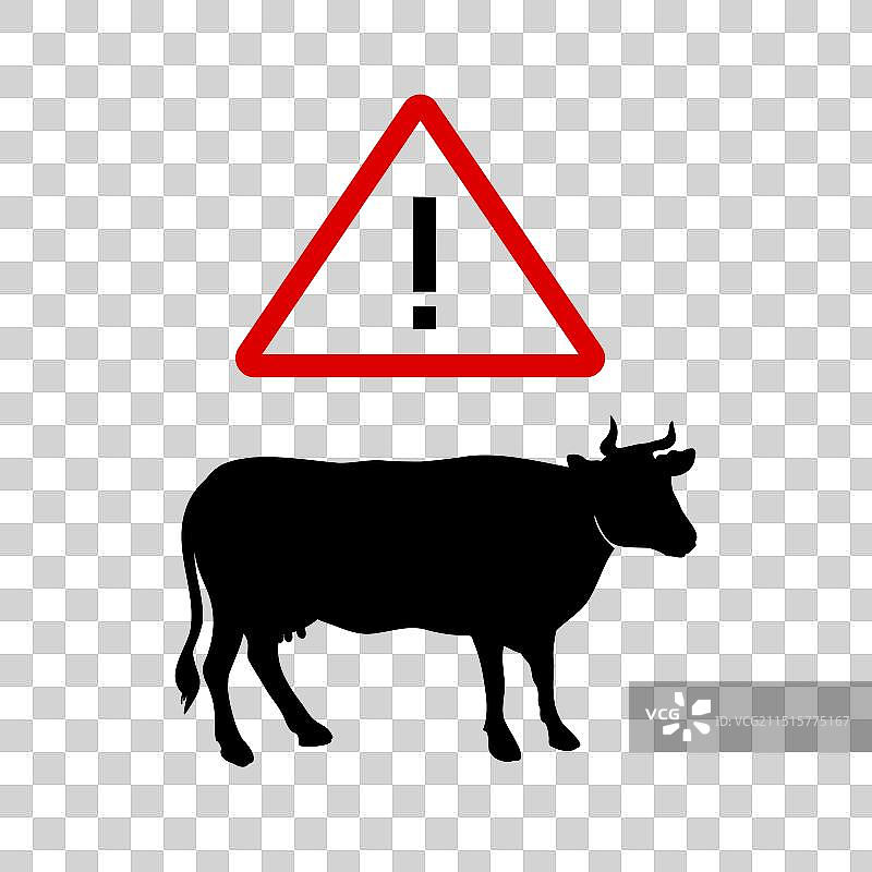注意前方牛出没危险标志图片素材