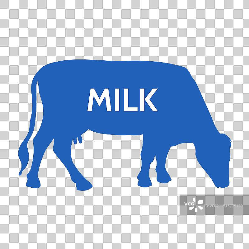 蓝色背景上的奶牛剪影图标图片素材