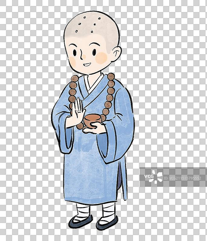 一个小和尚在化缘人物国风新中式可爱卡通插画元素图片素材